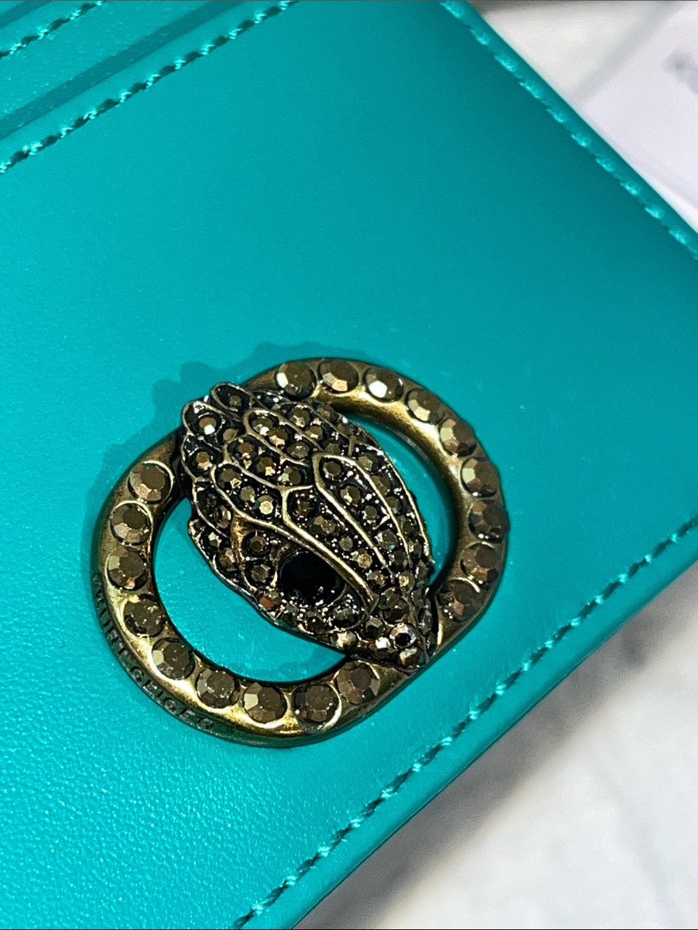 Kurt Geiger NWT! Chelsea Teal Green Leather Card Holder - Picture 8 of 10